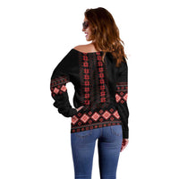 Red Ukraine Folk Patterns Off Shoulder Sweater - Wonder Print Shop