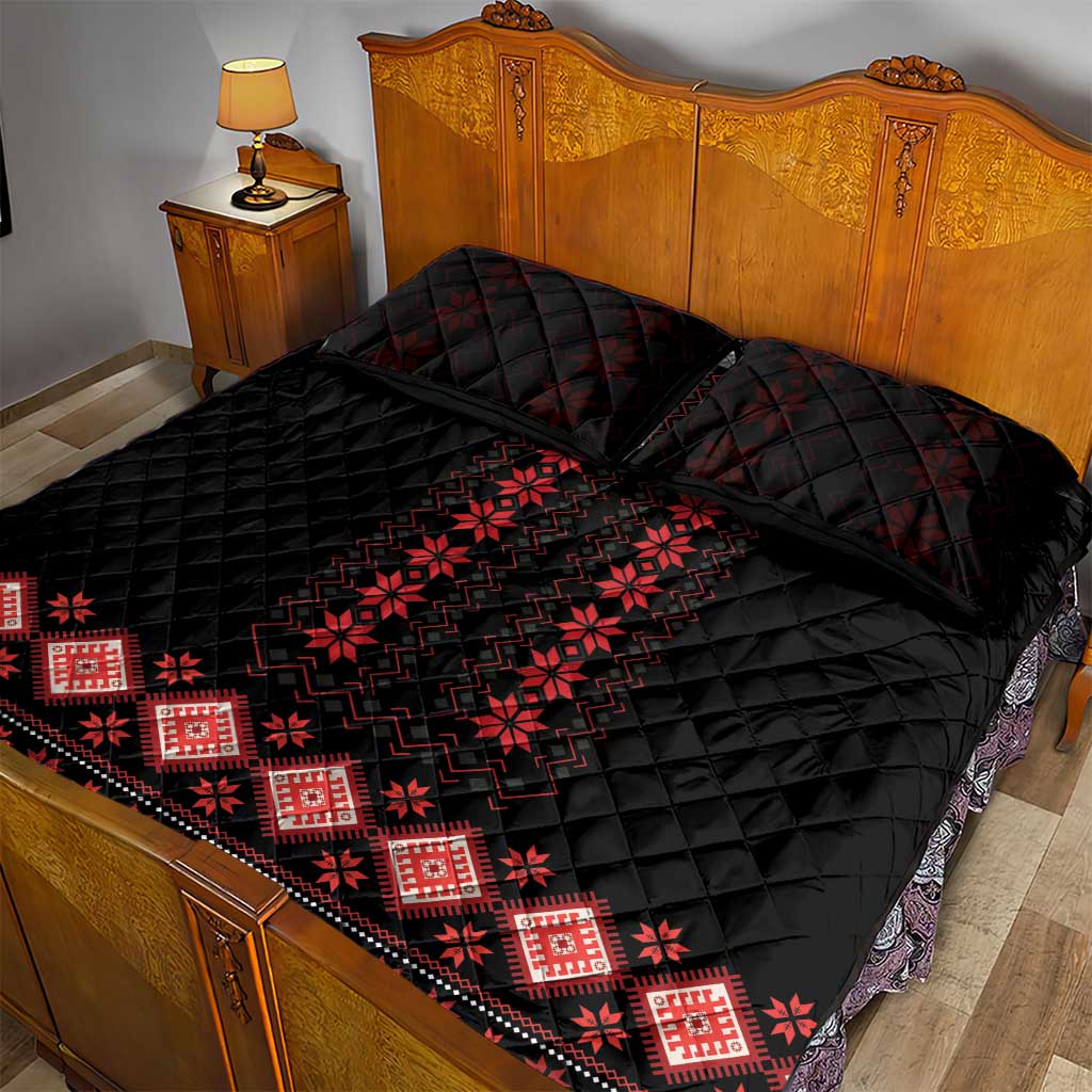 Red Ukraine Folk Patterns Quilt Bed Set - Wonder Print Shop