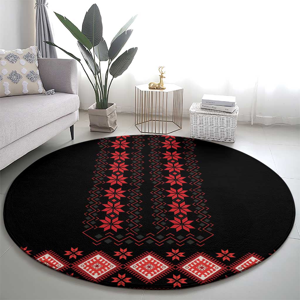 Red Ukraine Folk Patterns Round Carpet