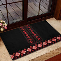 Red Ukraine Folk Patterns Rubber Doormat - Wonder Print Shop