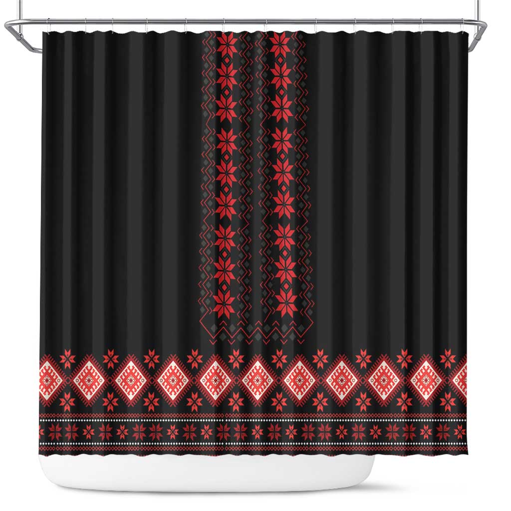 Red Ukraine Folk Patterns Shower Curtain