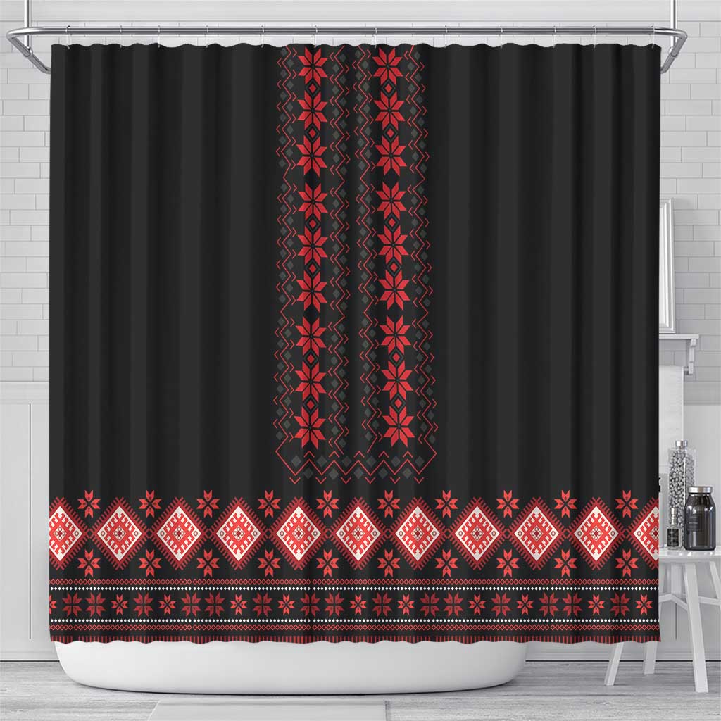 Red Ukraine Folk Patterns Shower Curtain