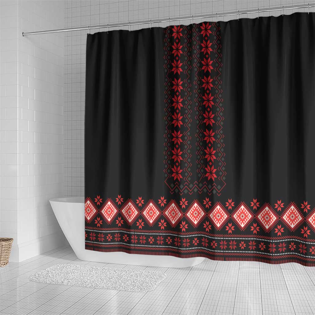 Red Ukraine Folk Patterns Shower Curtain