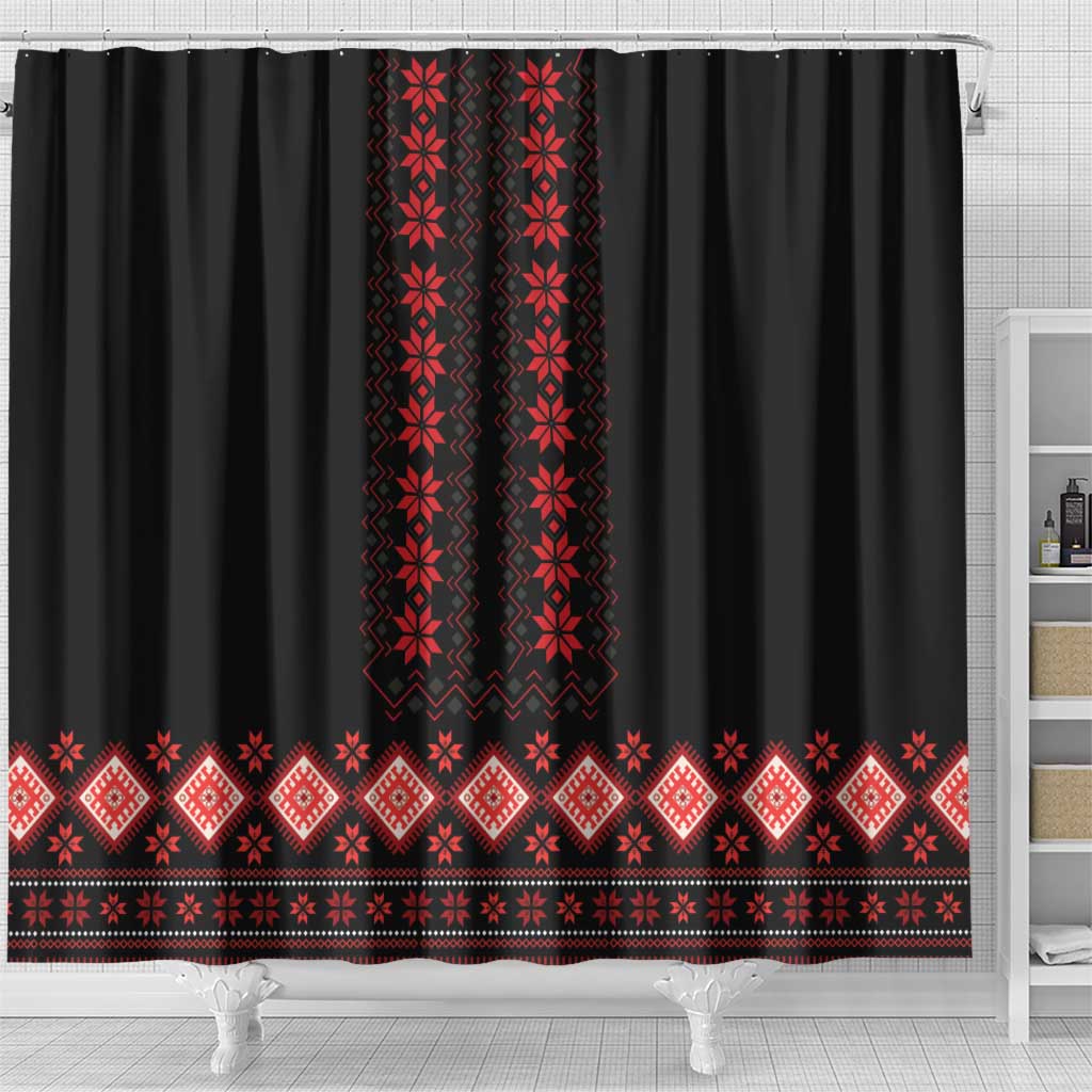 Red Ukraine Folk Patterns Shower Curtain
