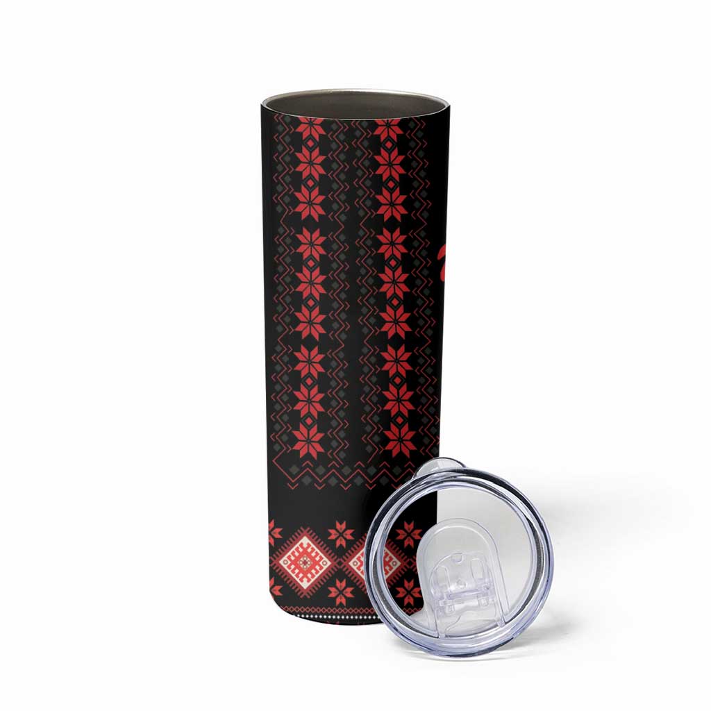 Red Ukraine Folk Pattern Skinny Tumbler - Wonder Print Shop