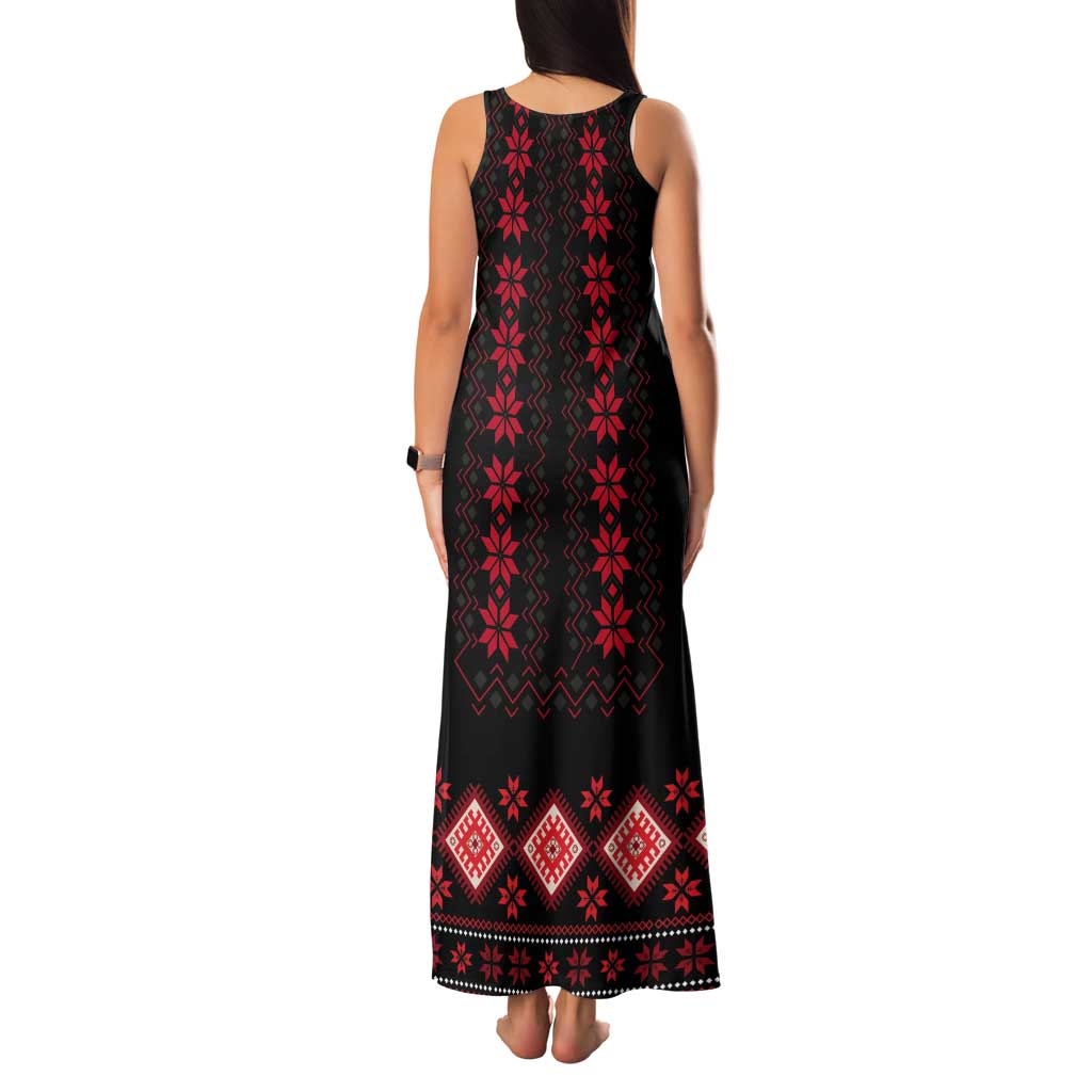Red Ukraine Folk Patterns Tank Maxi Dress - Wonder Print Shop