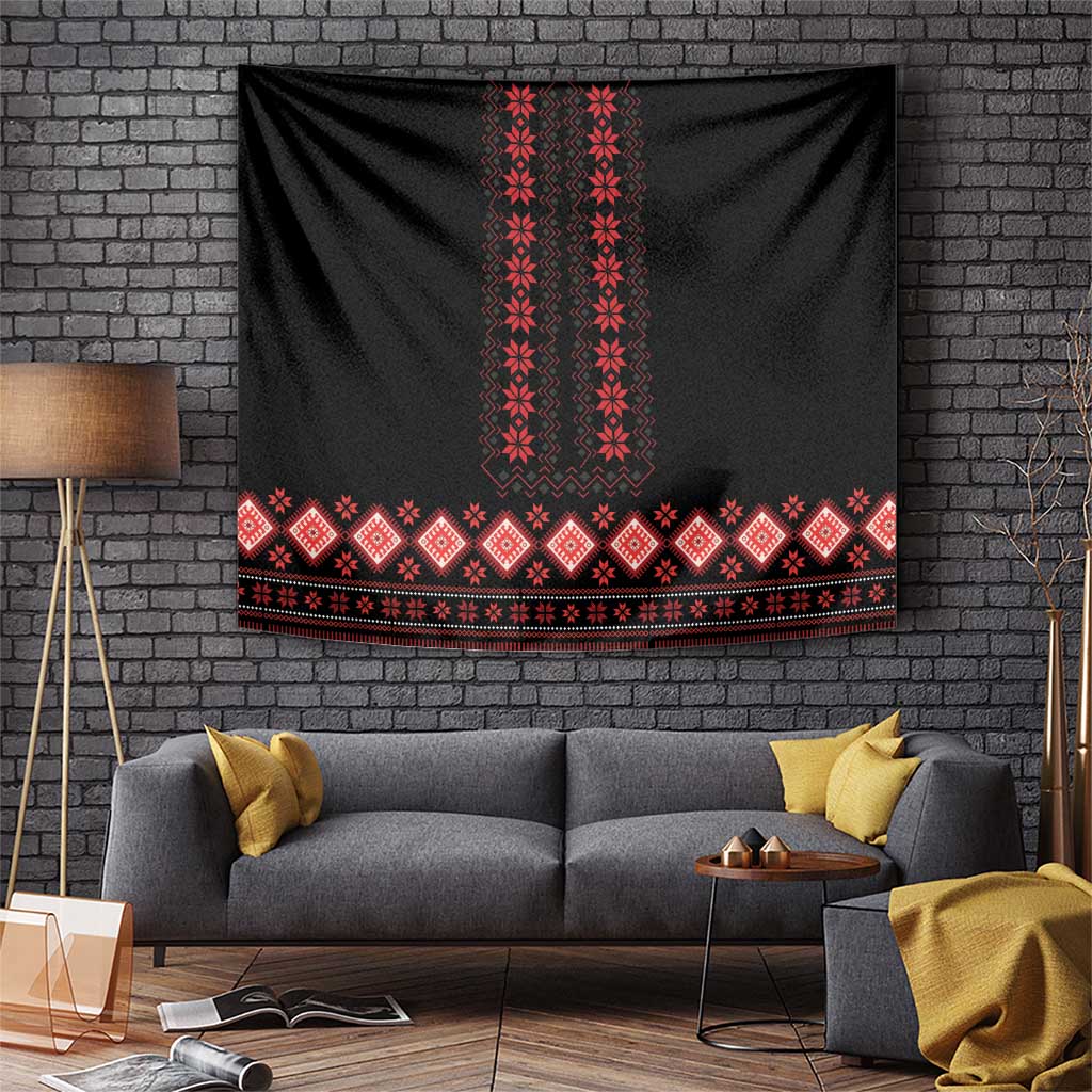 Red Ukraine Folk Patterns Tapestry - Wonder Print Shop