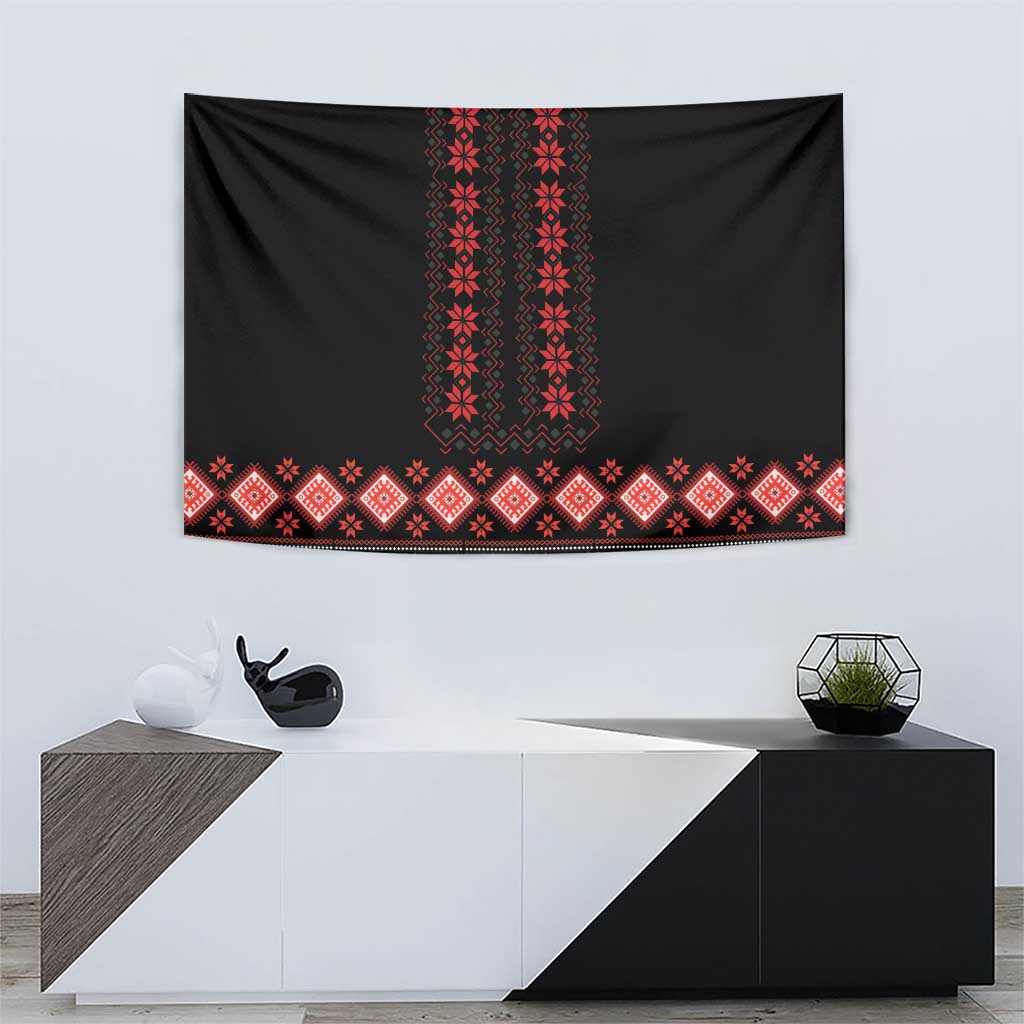 Red Ukraine Folk Patterns Tapestry - Wonder Print Shop