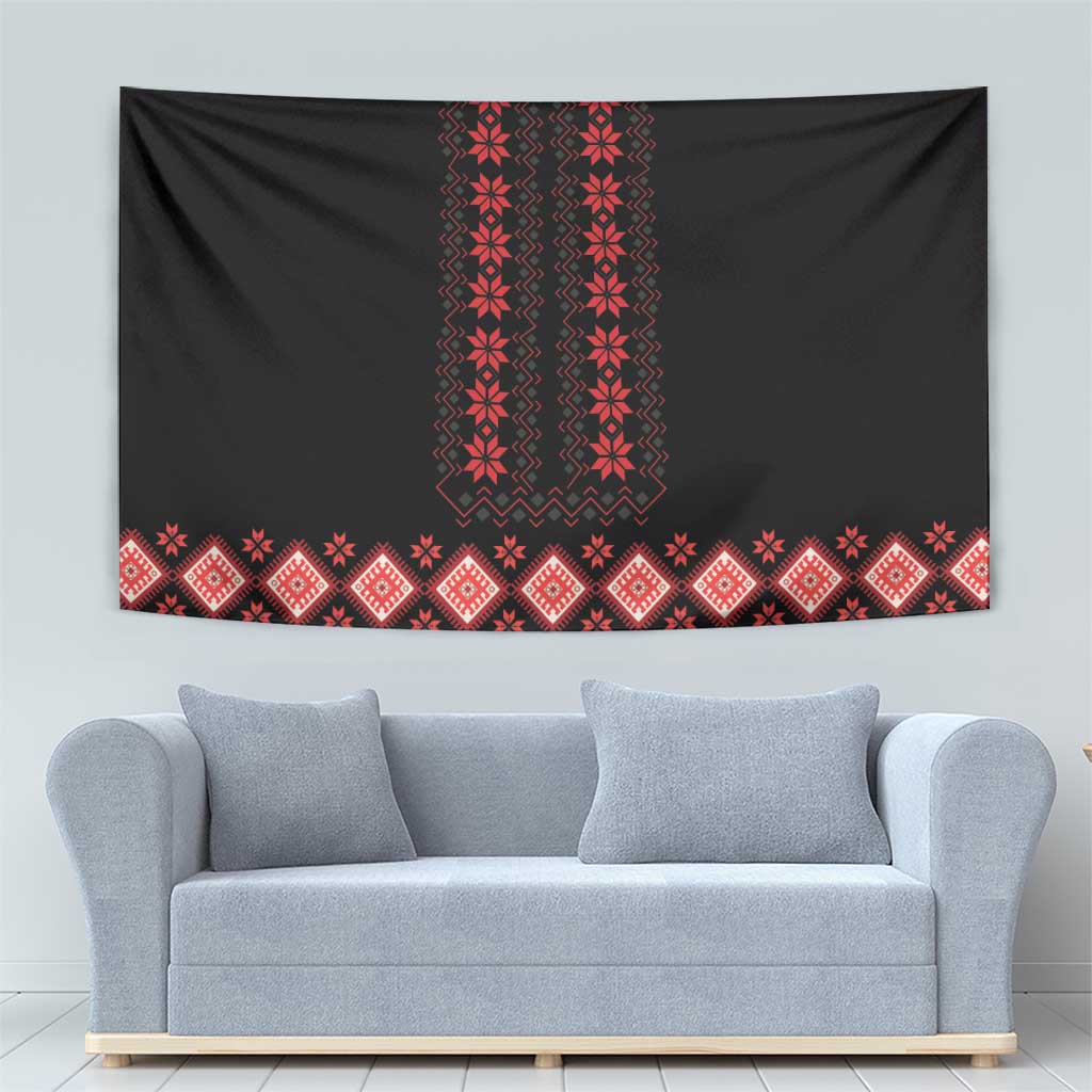 Red Ukraine Folk Patterns Tapestry - Wonder Print Shop