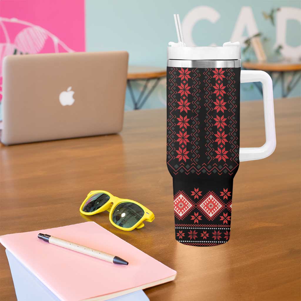 Red Ukraine Folk Pattern Tumbler With Handle - Wonder Print Shop