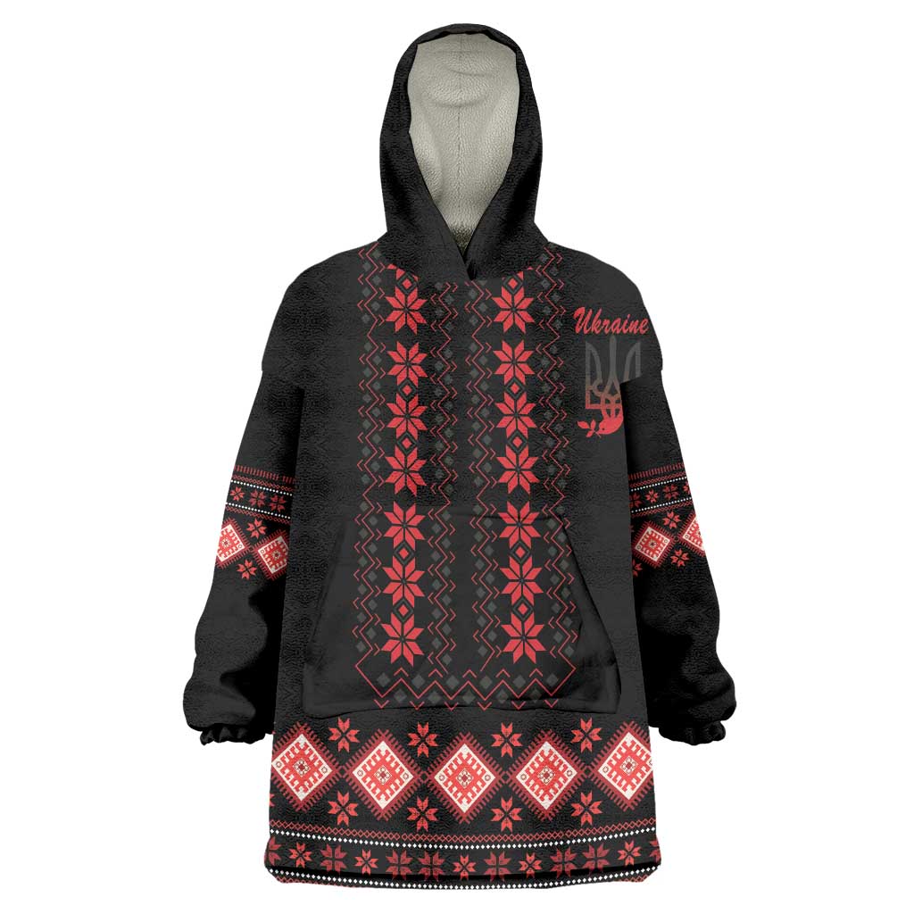 Red Ukraine Folk Patterns Wearable Blanket Hoodie - Wonder Print Shop