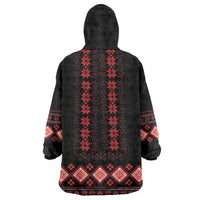 Red Ukraine Folk Patterns Wearable Blanket Hoodie - Wonder Print Shop