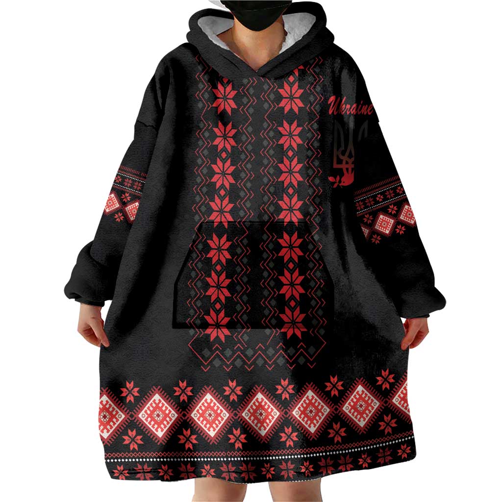 Red Ukraine Folk Patterns Wearable Blanket Hoodie - Wonder Print Shop