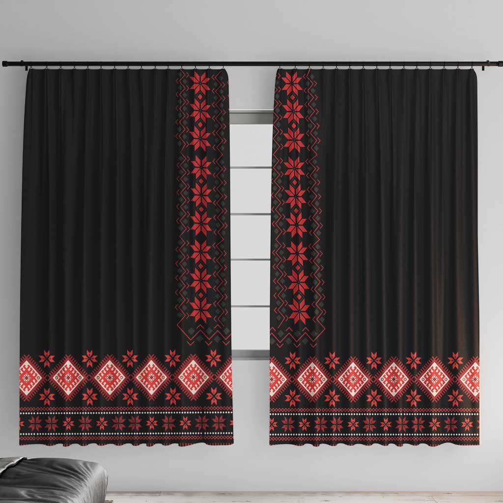 Red Ukraine Folk Patterns Window Curtain - Wonder Print Shop