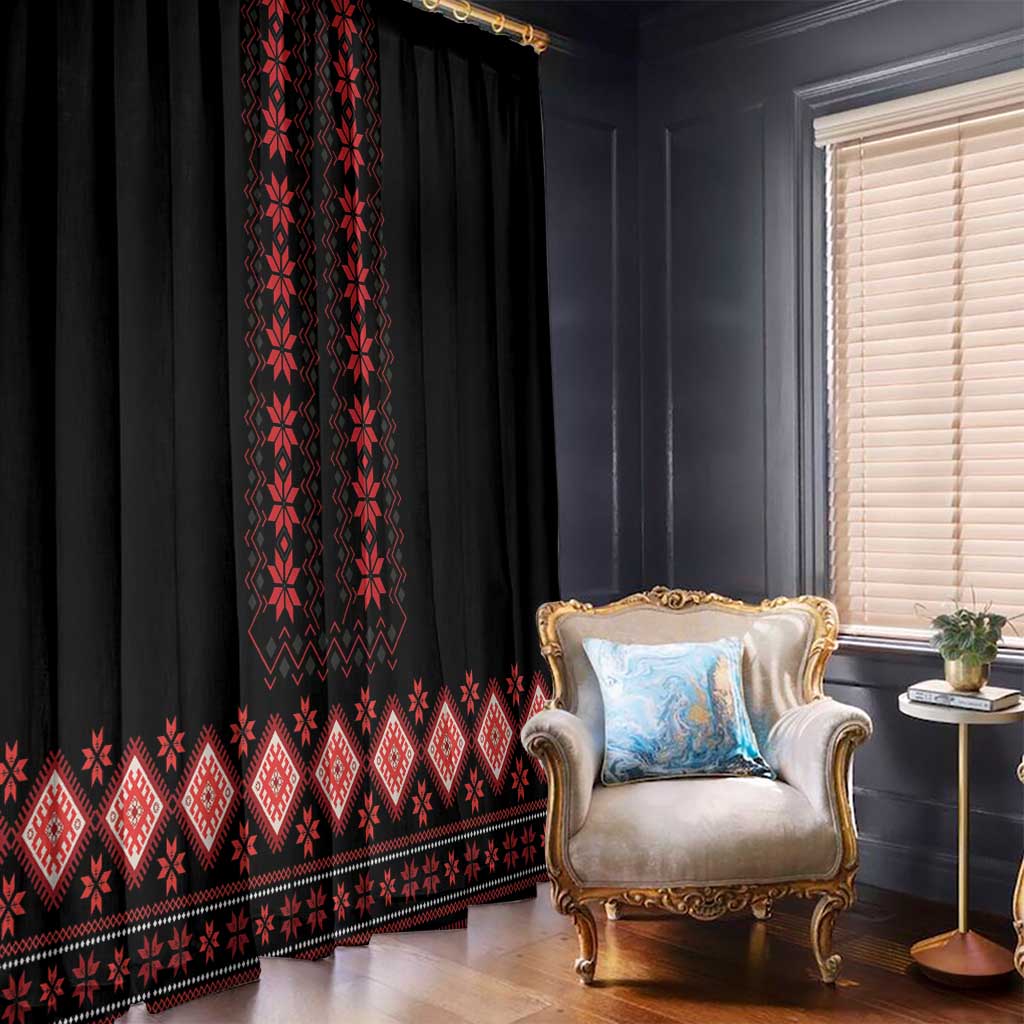 Red Ukraine Folk Patterns Window Curtain - Wonder Print Shop