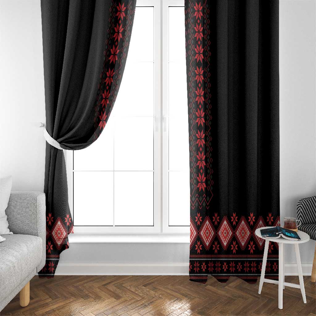 Red Ukraine Folk Patterns Window Curtain - Wonder Print Shop