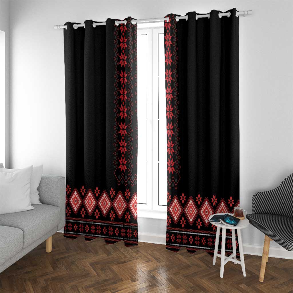 Red Ukraine Folk Patterns Window Curtain - Wonder Print Shop