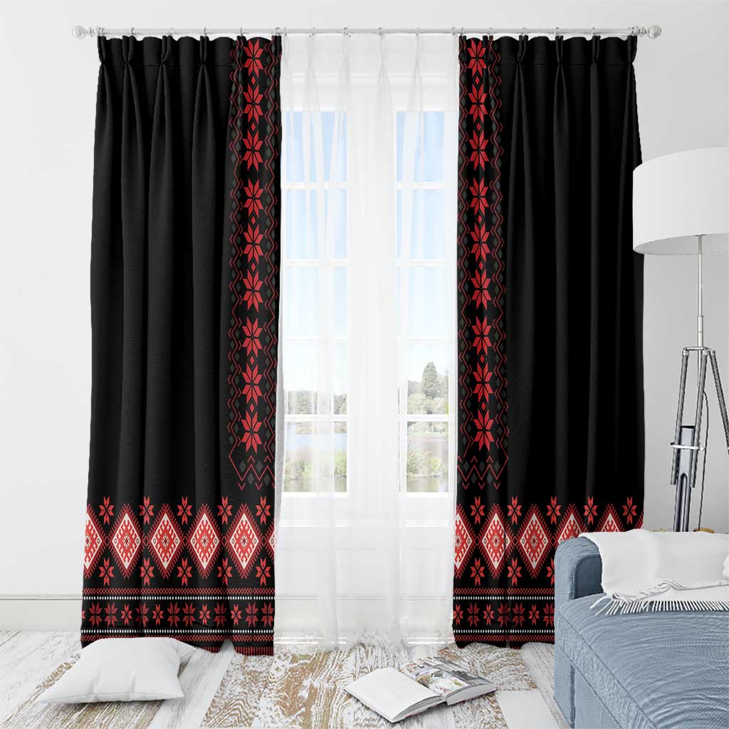 Red Ukraine Folk Patterns Window Curtain - Wonder Print Shop