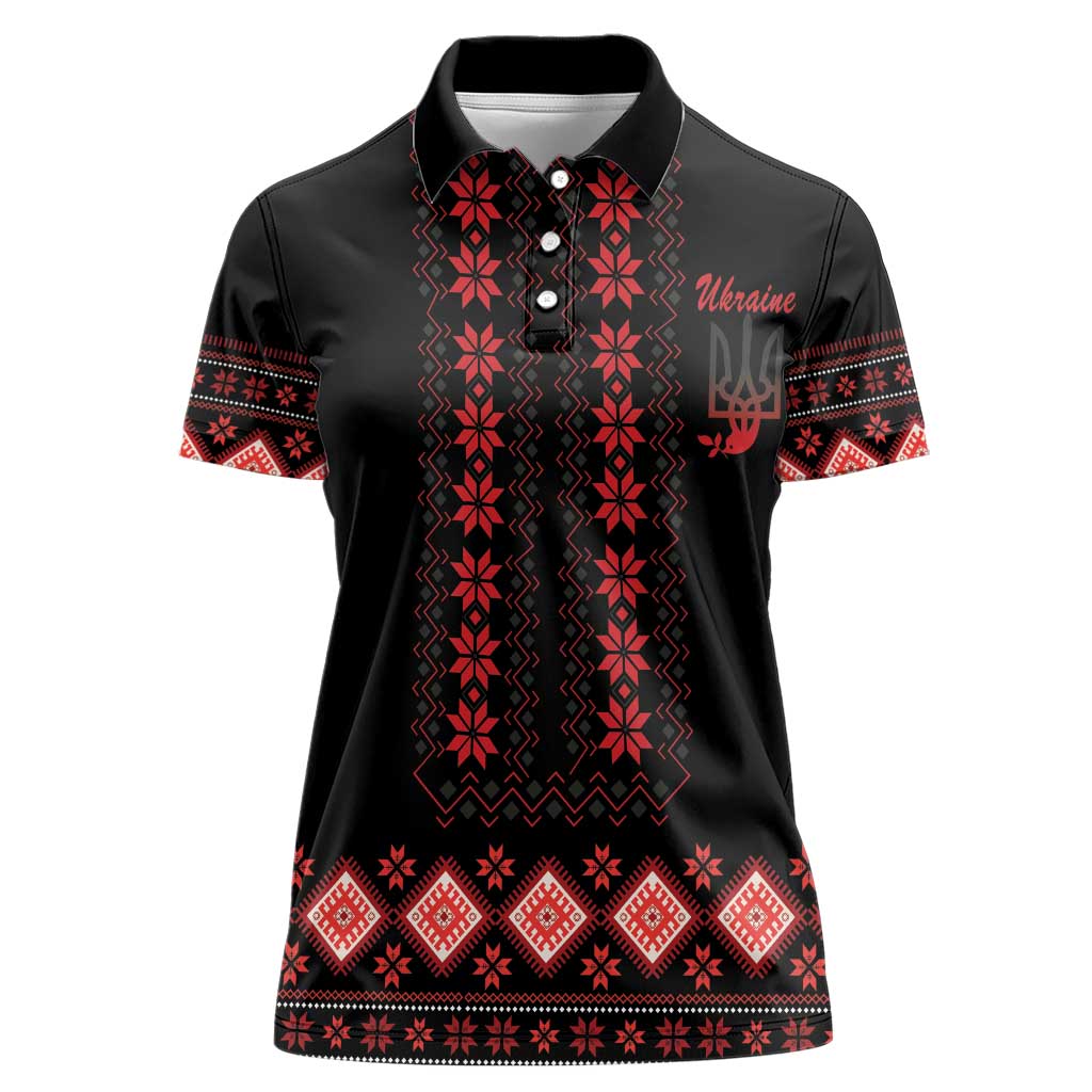 Red Ukraine Folk Patterns Women Polo Shirt - Wonder Print Shop