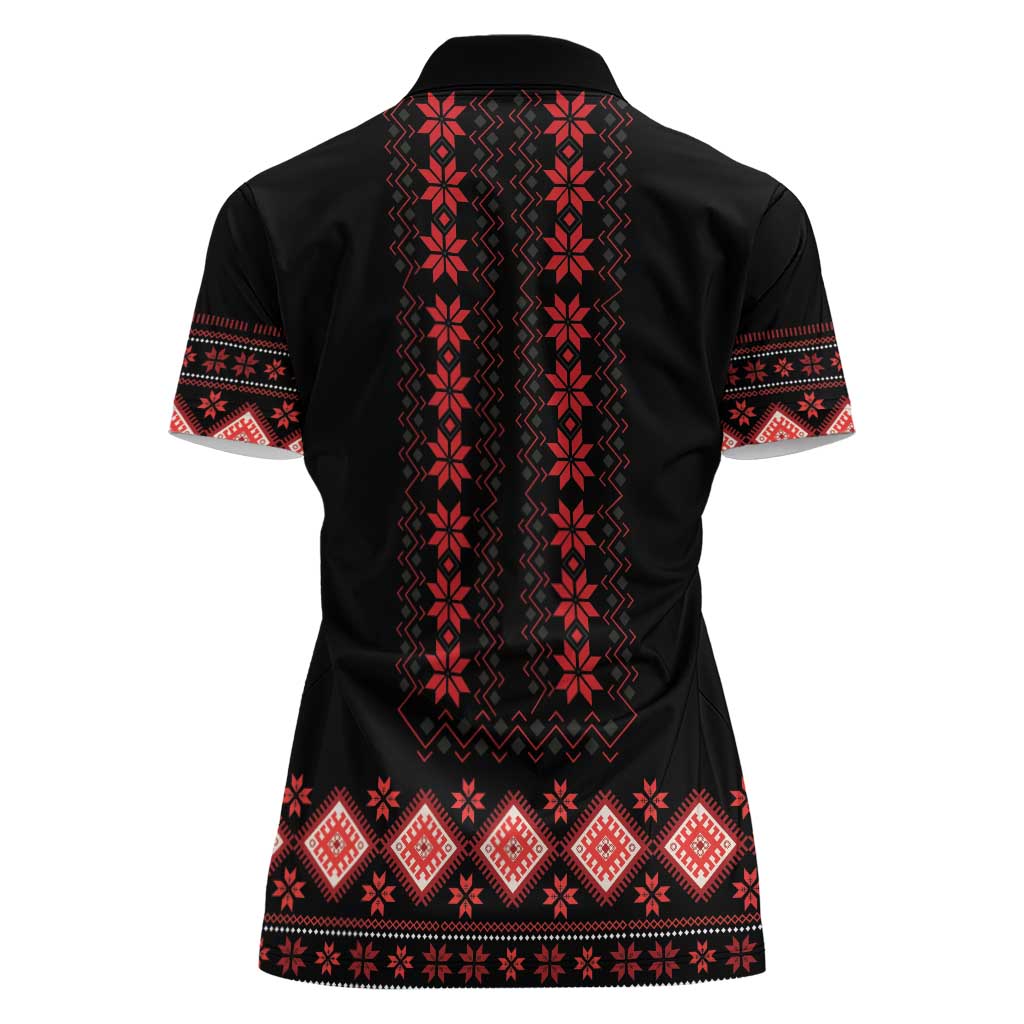Red Ukraine Folk Patterns Women Polo Shirt - Wonder Print Shop