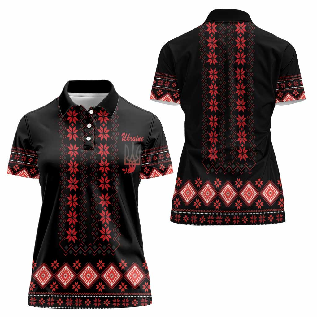 Red Ukraine Folk Patterns Women Polo Shirt - Wonder Print Shop