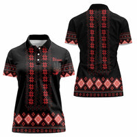 Red Ukraine Folk Patterns Women Polo Shirt - Wonder Print Shop