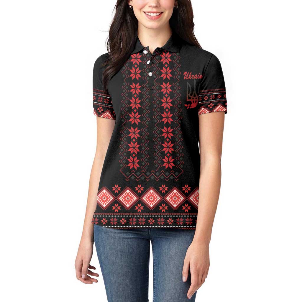 Red Ukraine Folk Patterns Women Polo Shirt - Wonder Print Shop