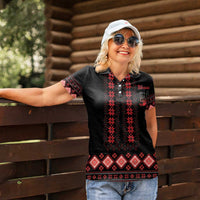 Red Ukraine Folk Patterns Women Polo Shirt - Wonder Print Shop