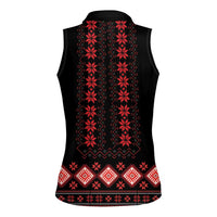 Red Ukraine Folk Patterns Women Sleeveless Polo Shirt - Wonder Print Shop