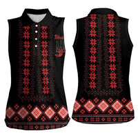 Red Ukraine Folk Patterns Women Sleeveless Polo Shirt - Wonder Print Shop