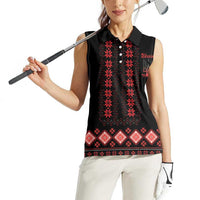 Red Ukraine Folk Patterns Women Sleeveless Polo Shirt - Wonder Print Shop