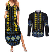 Yellow Ukraine Folk Patterns Couples Matching Summer Maxi Dress and Long Sleeve Button Shirt - Wonder Print Shop