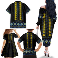 Yellow Ukraine Folk Patterns Family Matching Off The Shoulder Long Sleeve Dress and Hawaiian Shirt - Wonder Print Shop