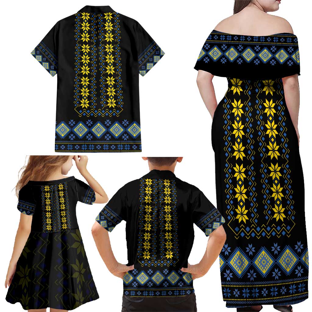 Yellow Ukraine Folk Patterns Family Matching Off Shoulder Maxi Dress and Hawaiian Shirt - Wonder Print Shop