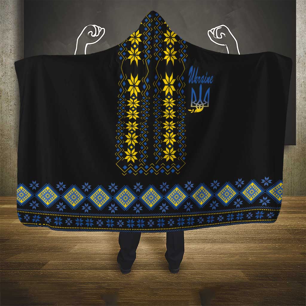 Yellow Ukraine Folk Patterns Hooded Blanket