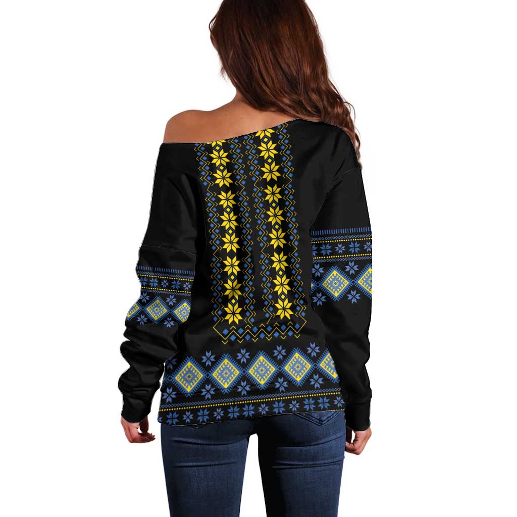 Yellow Ukraine Folk Patterns Off Shoulder Sweater - Wonder Print Shop