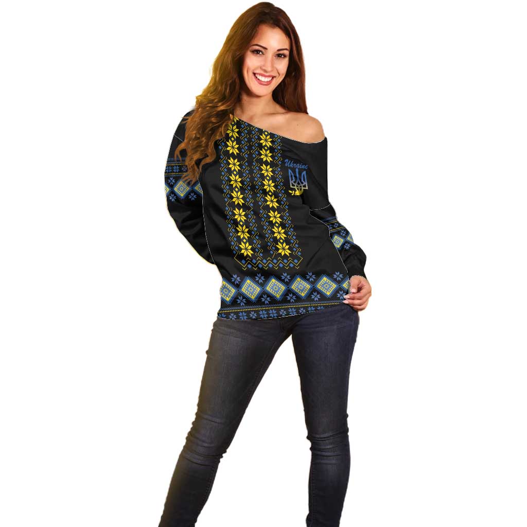 Yellow Ukraine Folk Patterns Off Shoulder Sweater - Wonder Print Shop