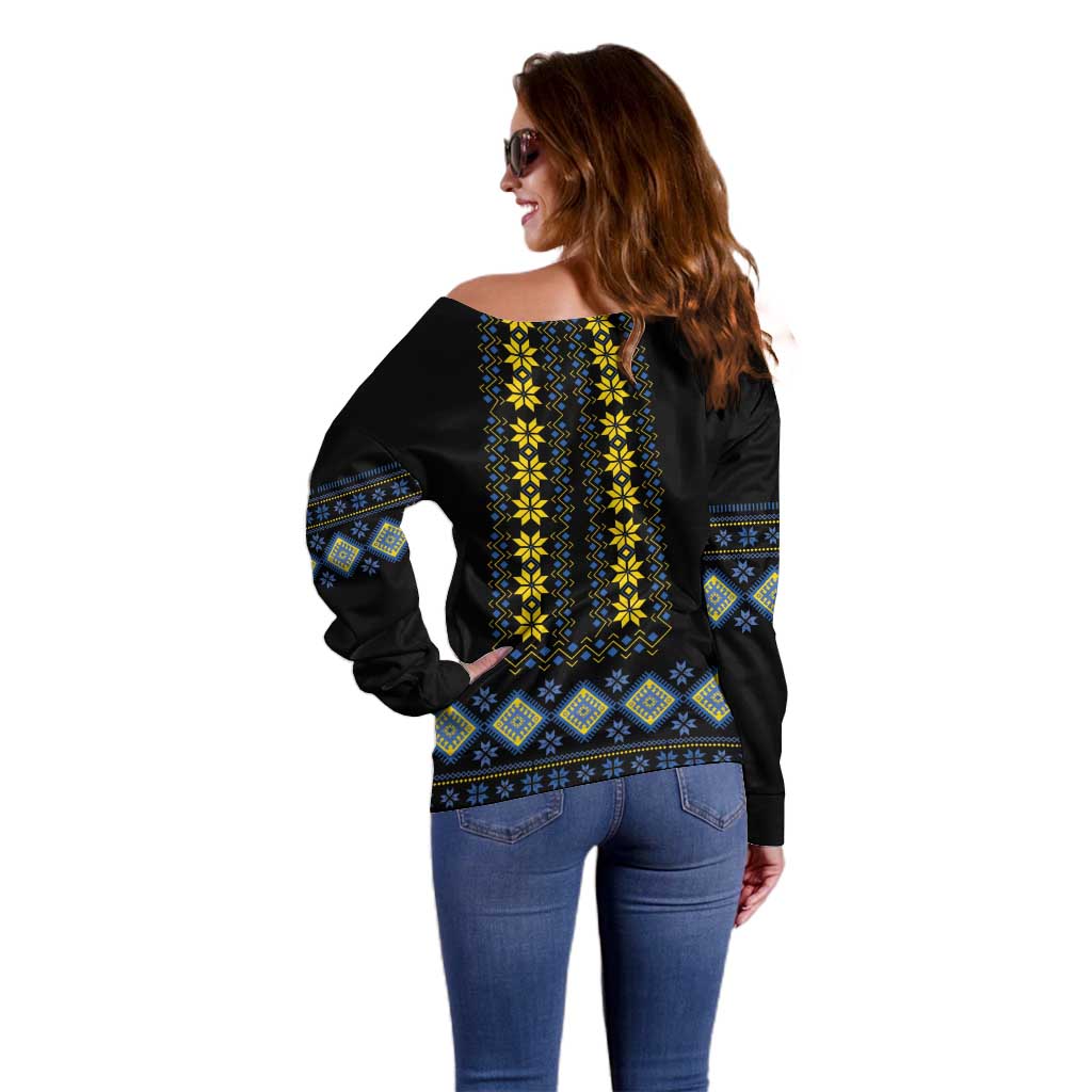 Yellow Ukraine Folk Patterns Off Shoulder Sweater - Wonder Print Shop