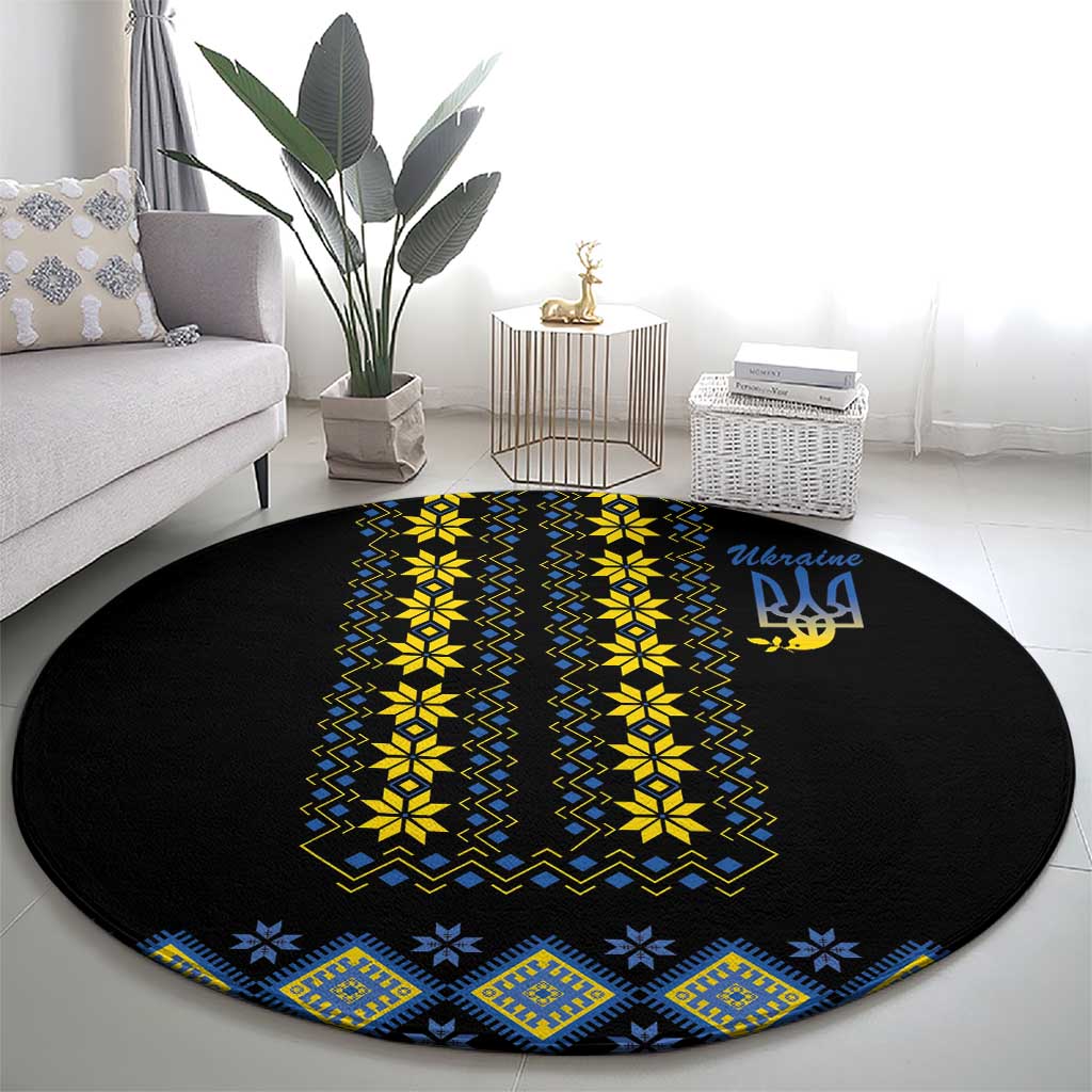 Yellow Ukraine Folk Patterns Round Carpet