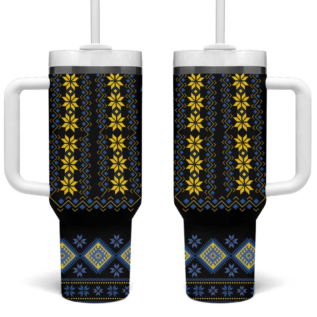 Yellow Ukraine Folk Pattern Tumbler With Handle - Wonder Print Shop