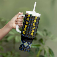 Yellow Ukraine Folk Pattern Tumbler With Handle - Wonder Print Shop