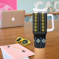 Yellow Ukraine Folk Pattern Tumbler With Handle - Wonder Print Shop