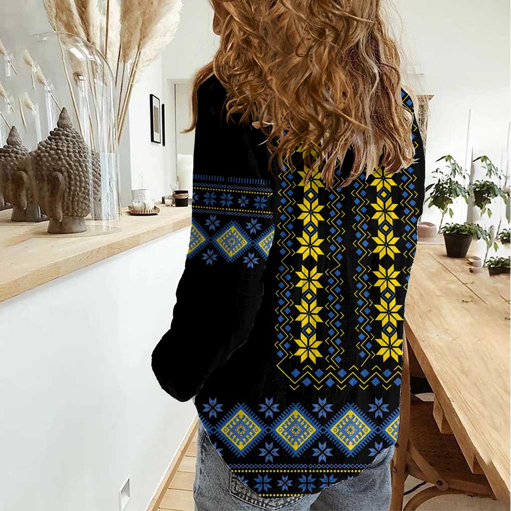 Yellow Ukraine Folk Patterns Women Casual Shirt - Wonder Print Shop