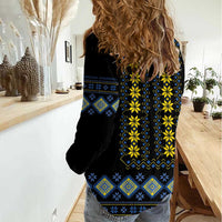 Yellow Ukraine Folk Patterns Women Casual Shirt - Wonder Print Shop