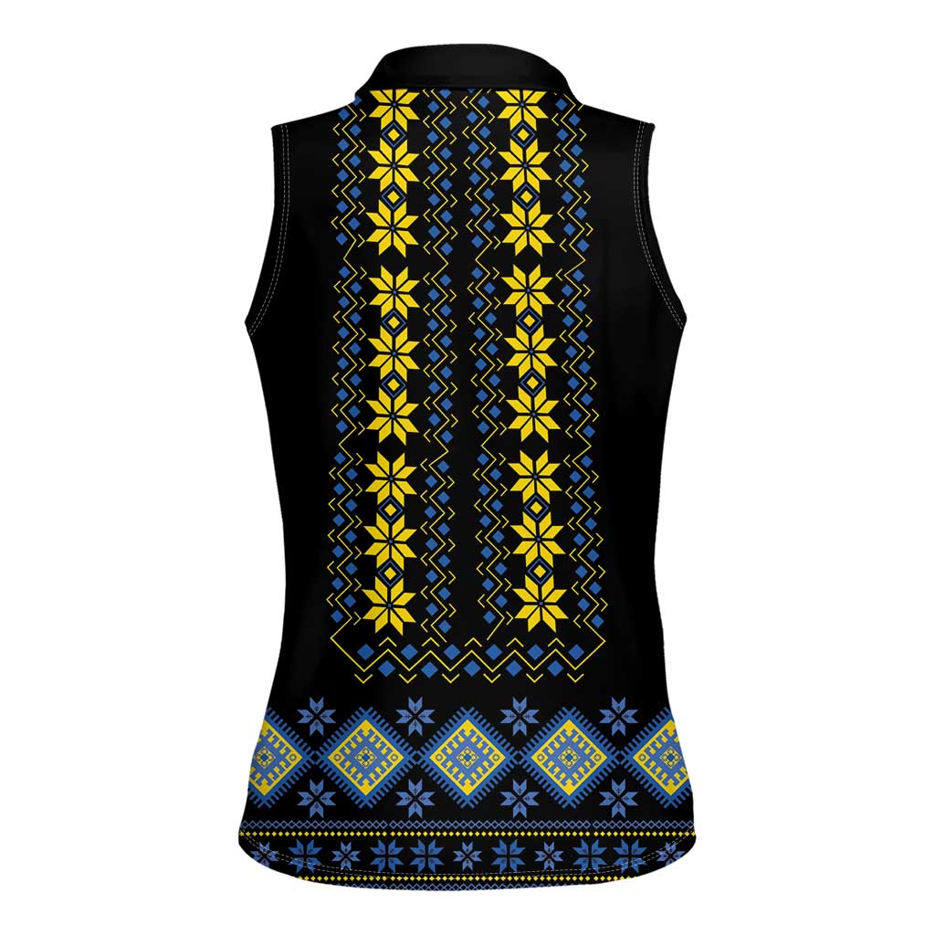 Yellow Ukraine Folk Patterns Women Sleeveless Polo Shirt - Wonder Print Shop
