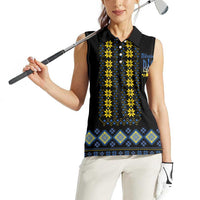 Yellow Ukraine Folk Patterns Women Sleeveless Polo Shirt - Wonder Print Shop