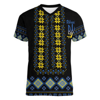 Yellow Ukraine Folk Patterns Women V-Neck T-Shirt - Wonder Print Shop