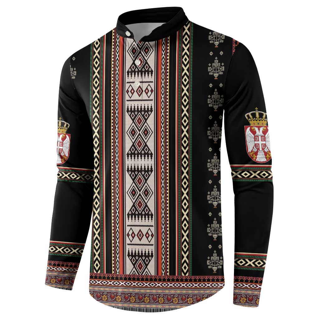 Serbia Folk Pattern Button Sweatshirt God of Justice - Wonder Print Shop