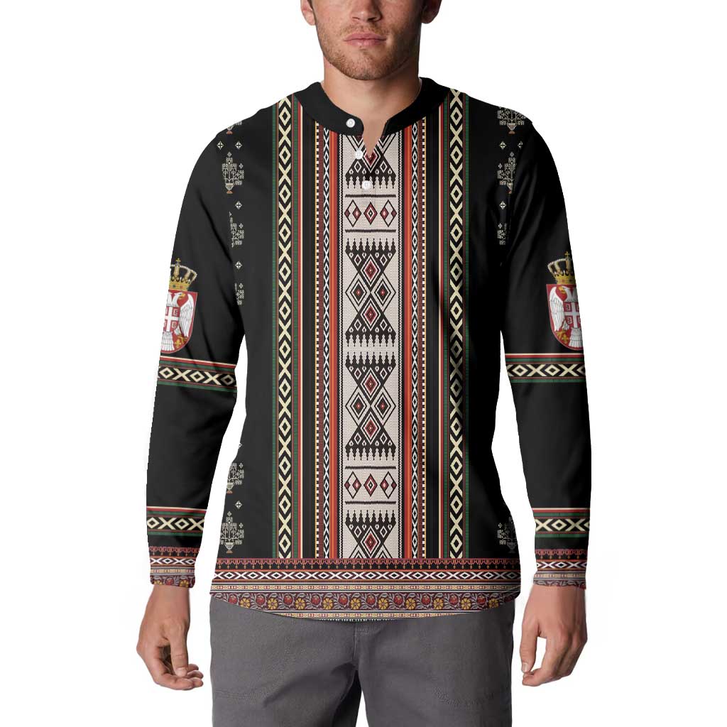 Serbia Folk Pattern Button Sweatshirt God of Justice - Wonder Print Shop
