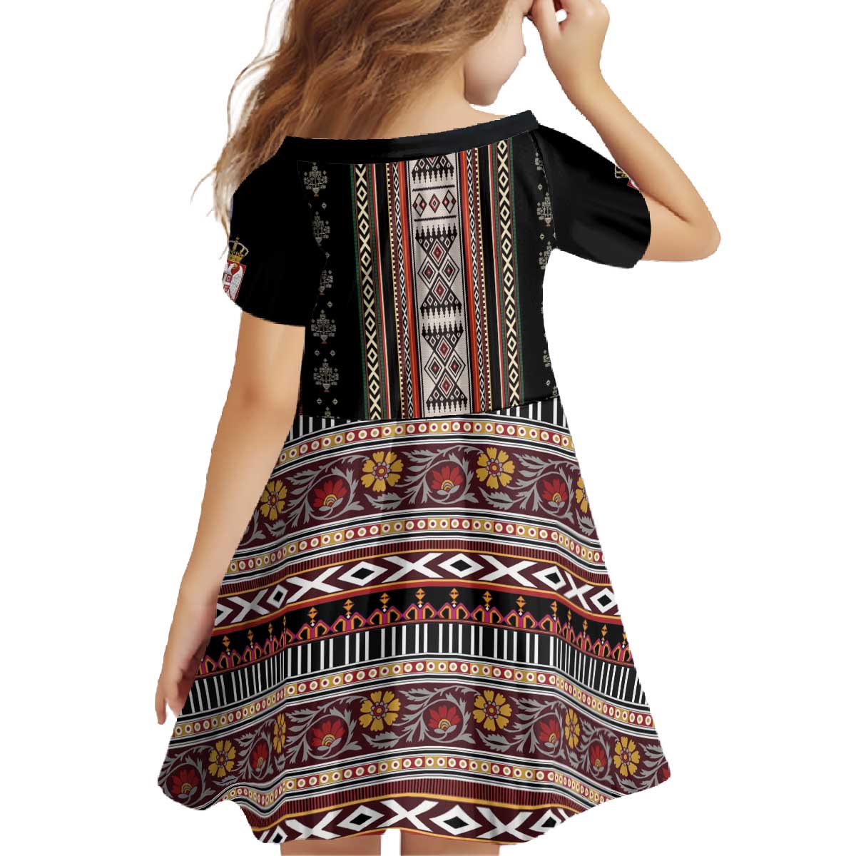 Serbia Folk Pattern Family Matching Off The Shoulder Long Sleeve Dress and Hawaiian Shirt God of Justice - Wonder Print Shop